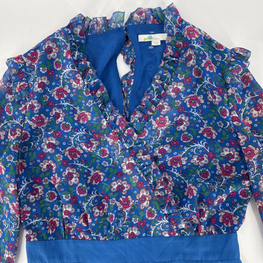 Boden Melody Silk Blend Jumpsuit Womens Size 4 Blue Floral Ruffle - Picture 9 of 15